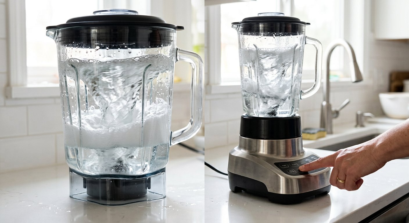 Самоочистка блендера: водяной вихрь с каплей средства за 20 секунд