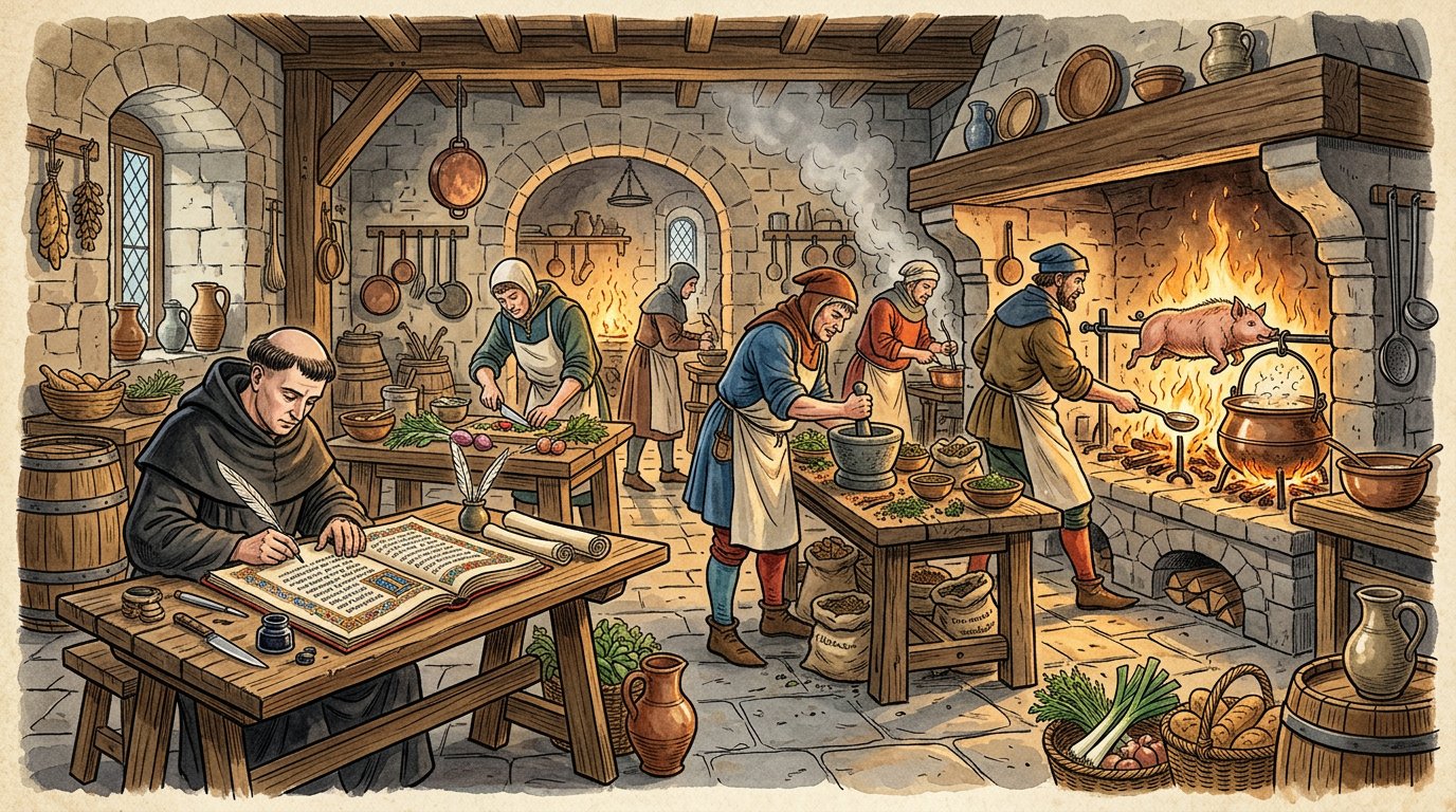 Историческая реконструкция составления кулинарной рукописи в средневековой придворной кухне