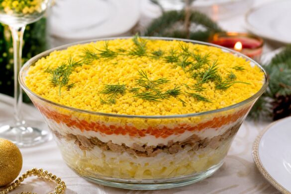 Салат Мимоза — слоёный с желтком