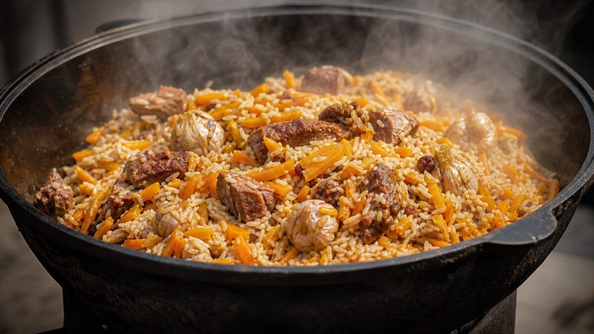 Плов узбекский — рассыпчатый, с бараниной, из казана