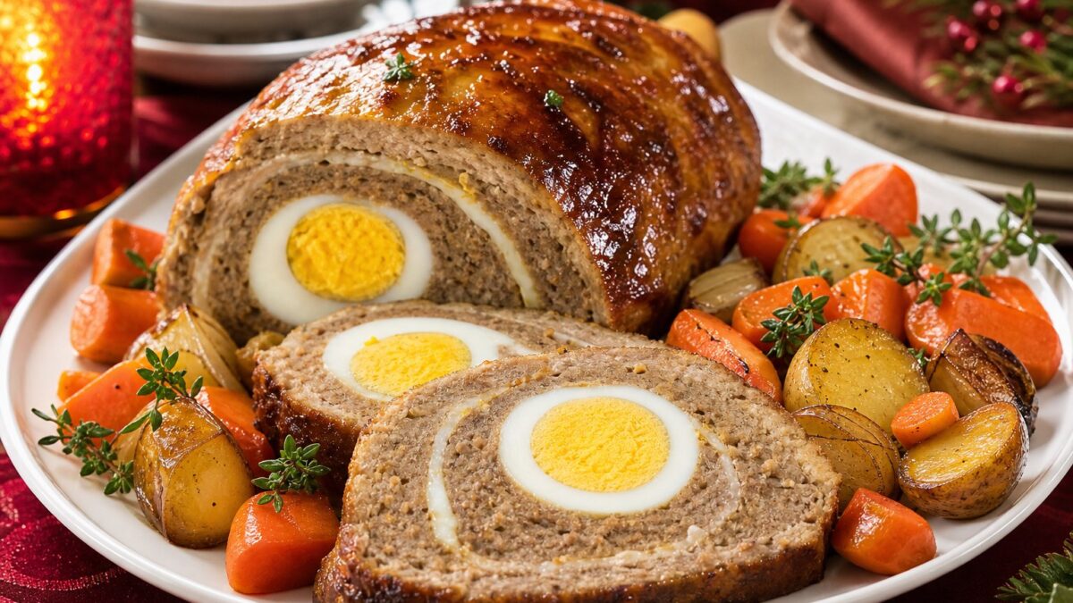 Мясной рулет с яйцом — праздничный, в беконе